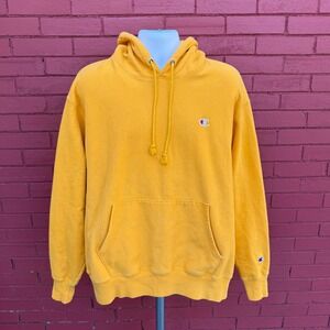 Vtg Champion Reverse Weave Golden Yellow Hoodie Sweatshirt Mens Size XL Blank